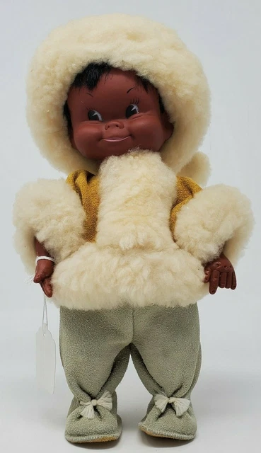 Eskimo Kimmie Doll Leather Outfit 10" Tall 1970s Vintage Regal Inuit Canada Eskimo Kimmie Doll Leather Outfit 10" Tall 1970s Vintage Regal Inuit Canada