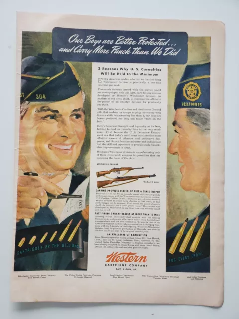 Western Cartridge Co Soldier Winchester Carbine Cartridges 1943 Vintage Print Ad