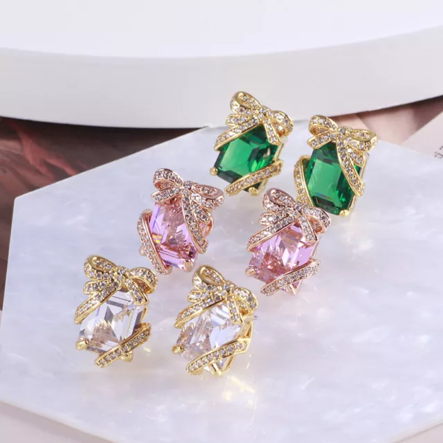 Kate Spade New York Square Bow Inlaid Color Zircon Ear Studs With Free Box