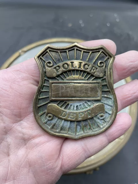 Vintage 1978 Solid Brass Police Department Belt Buckle 2.5”