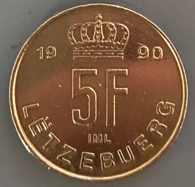 Luxemburg - Luxembourg 5 Francs 1990, Umlaufmünze