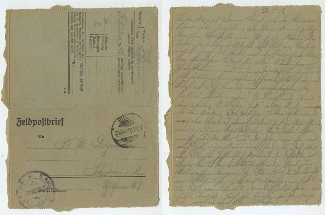 97650 - Feldpostbrief - 31.5.1918 nach Schwerin