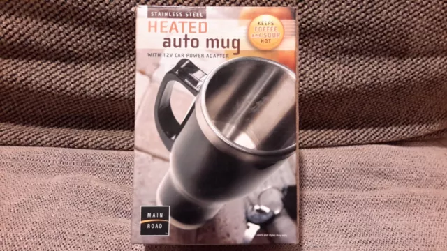 New Main Road Stainless Steel Heated Auto Mug with 12V Car Power Adapter