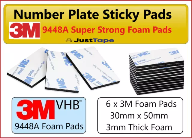 6 x 3M NUMBER PLATE STICKY PADS STRIPS Double Sided Tape SUPER STRONG 3M VHB