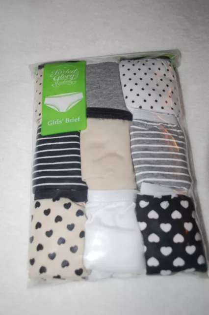 Girls Panties 9 PAIR BRIEFS PKG Black White Beige STRIPES HEARTS POLKA DOT Sz 10 Girls Panties 9 PAIR BRIEFS PKG Black White Beige STRIPES HEARTS POLKA DOT Sz 10