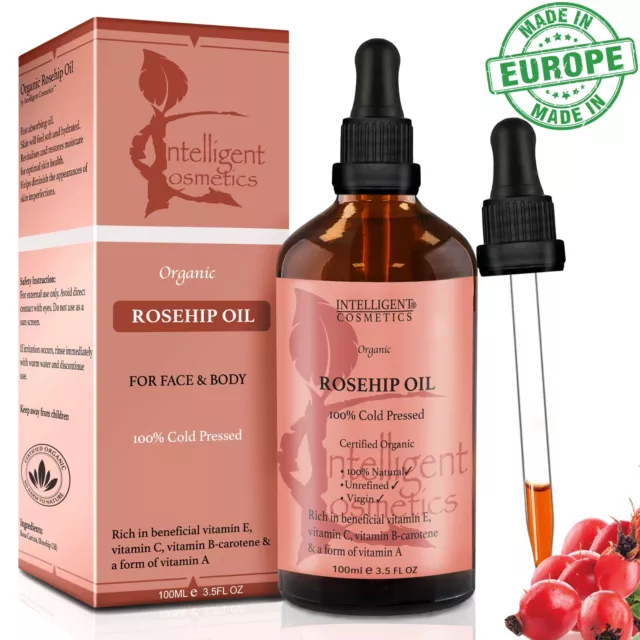 Rosehip Oil Certified Organic 100% Cold Pressed Pure Rose Hip Best Facial Oil