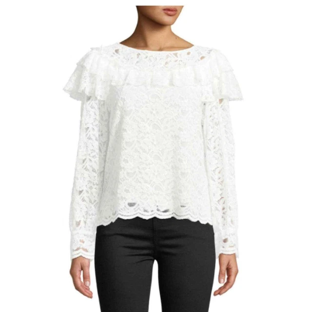 REBECCA TAYLOR Cotton Lace Ruffle Blouse