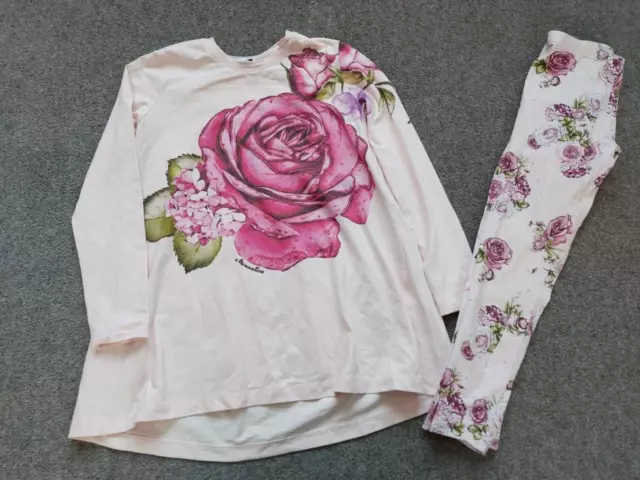 Monnalisa, Girls 2 Piece Top/Leggings Rose Outfit,  10 Years