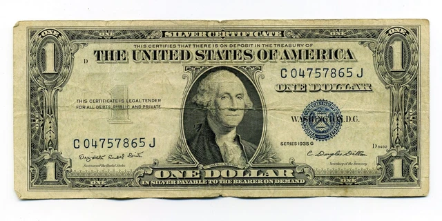 Series 1935 G US $1 Bill Silver Certificate Blue Seal