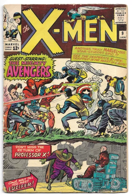 X-Men #9 (1965) KEY Issue - 1st Appearance Lucifer, 1st Avengers Crossover