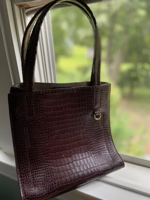 BANANA REPUBLIC Burgundy Brown Croc Embossed Leather Mini Tote Bag