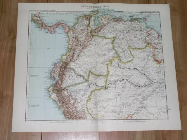 1912 Antique Map Of Panama Colombia Venezuela Ecuador Peru Brazil Amazon River