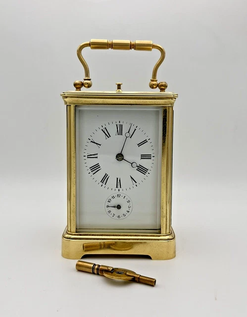 Antiguo Reloj De Carro De Latón Francés Llamativo/Repetido Con Alarma - Funcionando