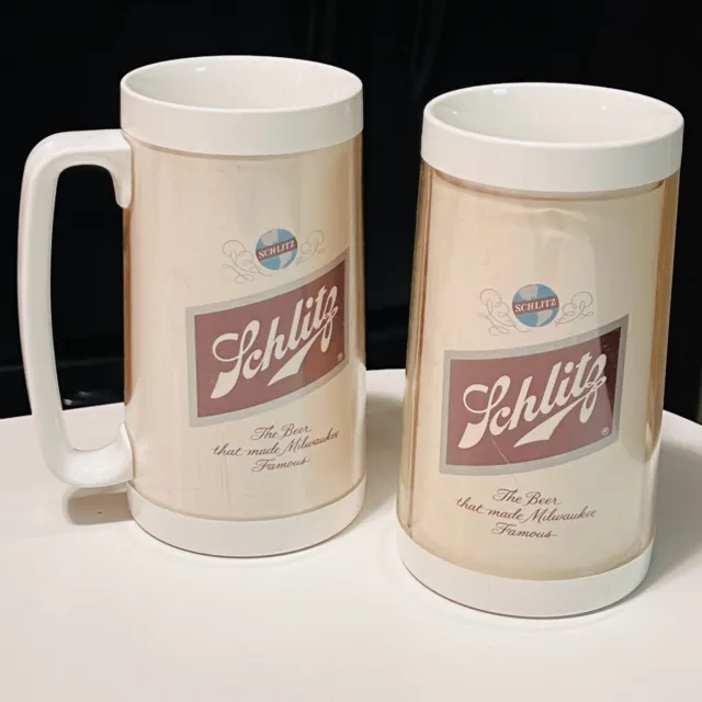 Vintage Schlitz Logo Beer Plastic Stein Mug Thermo-Serv Insulated Lot Of TWO