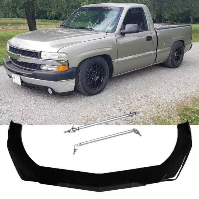 Front Bumper Lip Splitter Spoiler Glossy Black + Strut Rods For Chevy Silverado