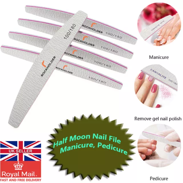 Nail Files Half Moon/Curve Buffer Professional100/180/240 Grit Manicure Pedicure