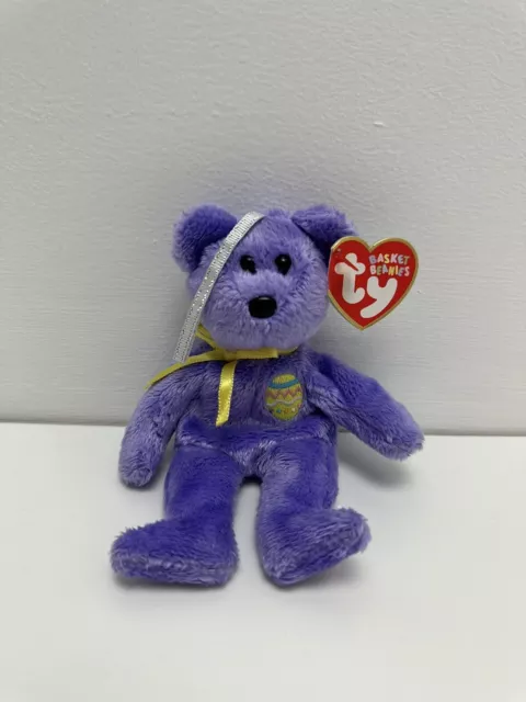 TY Basket Beanie “Eggs III” the Purple Easter Bear Retired Vintage MWMT (4 inch)