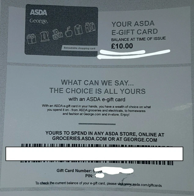 10 ASDA VOUCHER Spend in Store or Online Expires 2 years