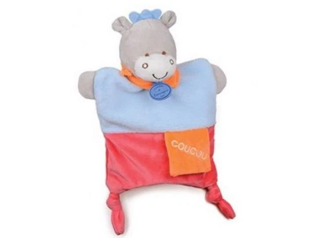 doudou Doudou et compagnie Ane Bleu Coucou  foulard Orange DC2784 Petit Secret M