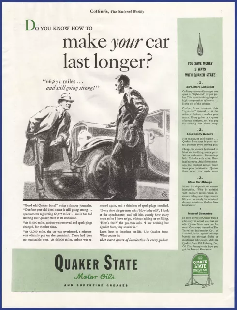 Vintage 1933 QUAKER STATE Motor Oil Ephemera 1930's Print Ad