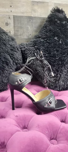 Lace up the Leg HeelsBlack w/Silver Buckles shoes women high heels