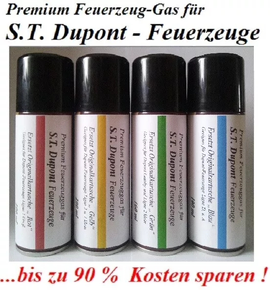 Premium Feuerzeug Gas für S.T. DUPONT Feuerzeuge - Rot - Gelb - Grün - Blau