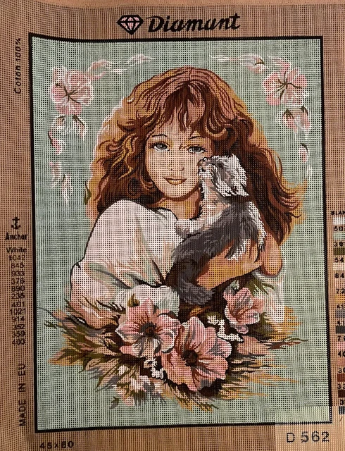 Tapiz con aguja duende diamante niña con lona para mascotas solo 18x24 pulgadas
