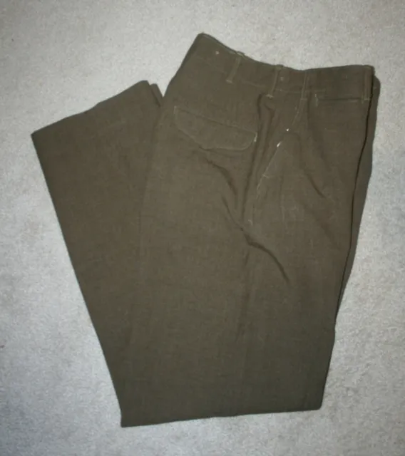 Antique Men's WOOL U.S. Military Serge Field Trousers 30x34 Olive Drab THICK