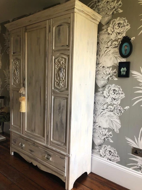 Antique French Armoire Wardrobe Shabby chic Chalk White