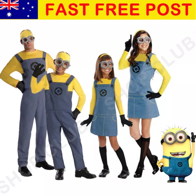 AU Minion Costume Fancy Dress Despicable Me Boys Girls Adult Men Kids Mens Man