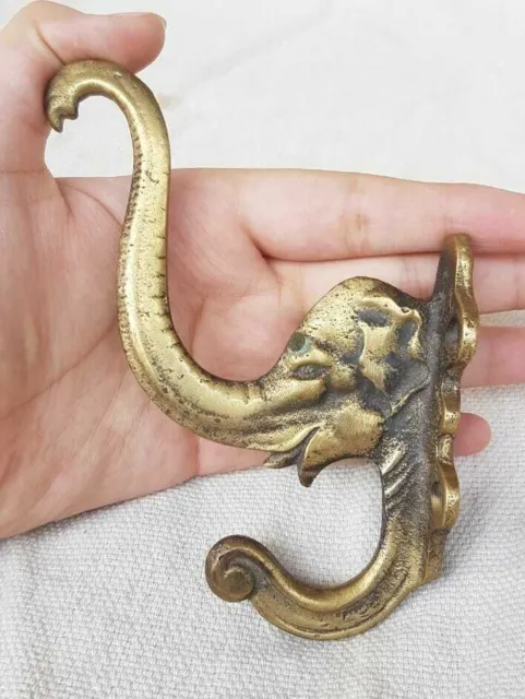 Old Vintage Antique Style Hand Crafted Beautiful Elephant Face Brass Hanger Hook