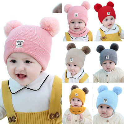 Baby Hat Double Pom Pom Bobble Winter Knitted Warm Boy Girl Infants 6-24 months