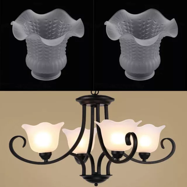 2pc Tulip Bell Shape Vintage Frosted & Clear Glass Lamp Shade Replacement