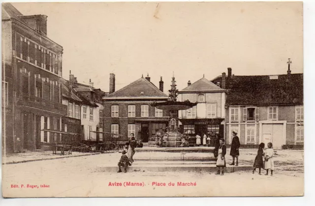 AVIZE - Marne - CPA 51 - marketplace - fountain - trade