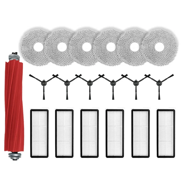 Kit d'accessoires pour Roborock Qrevo S / QRevo Pro / QRevo MaxV / Qrevo Plus robot Pièces de rechange 1 brosse rouleau principale, 4 filtres HEPA, 4 serpillères, 6 brosses latérales