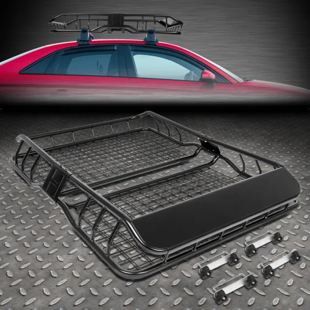 49"X 36"Mild Steel Roof Rack Top Cargo Luggage Carrier Basket+Wind Fairing Black