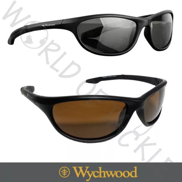 Wychwood Fishing Sunglasses Carp Black Wrap Around Polarised Smoke/Brown