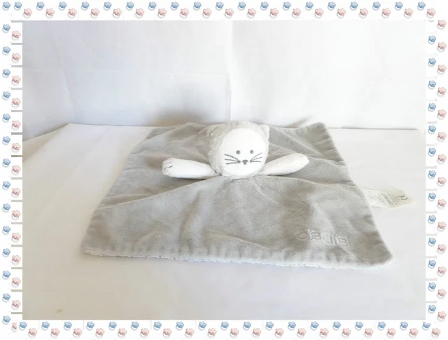 N - Doudou Semi Plat Carré Ours / Chat Gris Blanc  Obaibi Okaidi