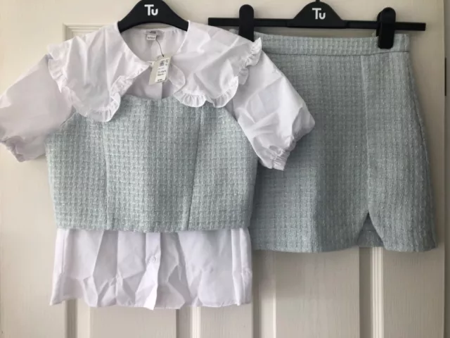 Girls crop top,skirt and shirt 3 piece set age 11-12