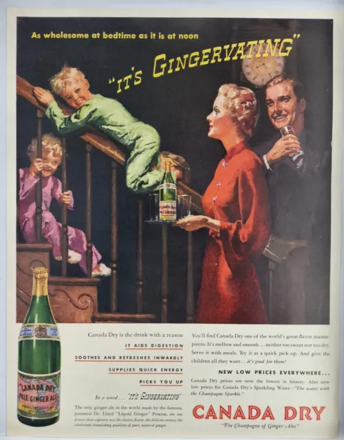 1937 Canada Dry Ginger Ale Family Vintage Print Ad Man Cave Art Deco Poster