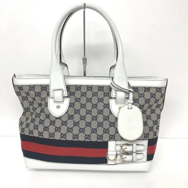 Authentic Gucci Sherry Line Tote Bag Shoulder bag Leather White made in Italy