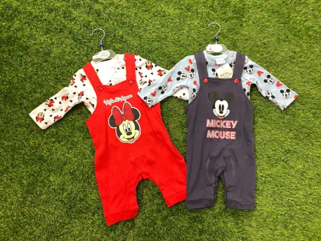 NEW Disney Minnie Mouse Dungarees Baby Girls 2 Piece Outfit 0-2 yrs