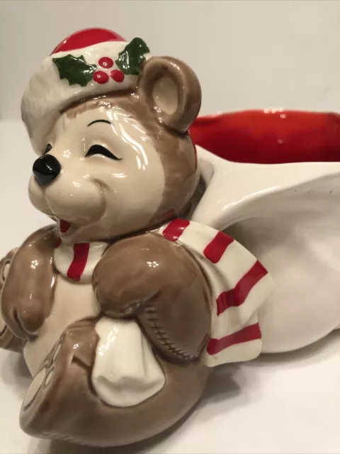 1981 FF Fitz & Floyd Teddy Bear Christmas Holiday Candy Dish Planter Handpainted