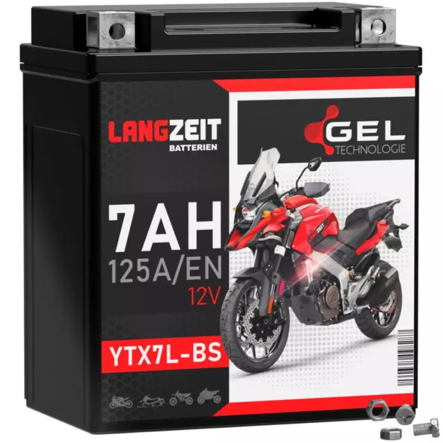 LANGZEIT Motorrad GEL Batterie YTX7L-BS 7Ah 12V 125A/EN 50614 CTX7L-BS YTX7L-4