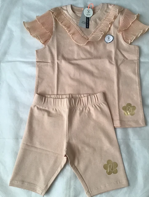 River island mini girls aged 3-4 years beige plisse cycling shorts set BNWT 9