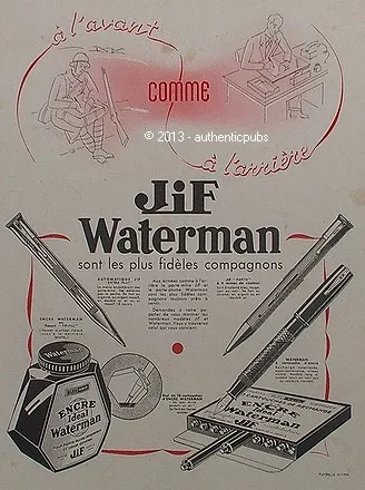 Publicite Waterman Jif Panta Stylo Plume Flacon Encre Pen De 1940 French Ad Pub
