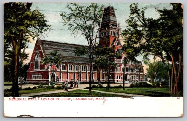 Massachusetts Cambridge Memorial Hall Harvard College School Campus WOB Postcard