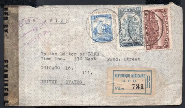 Mexico - 1944 Registered Airmail Censor Cover to Chicago, USA
