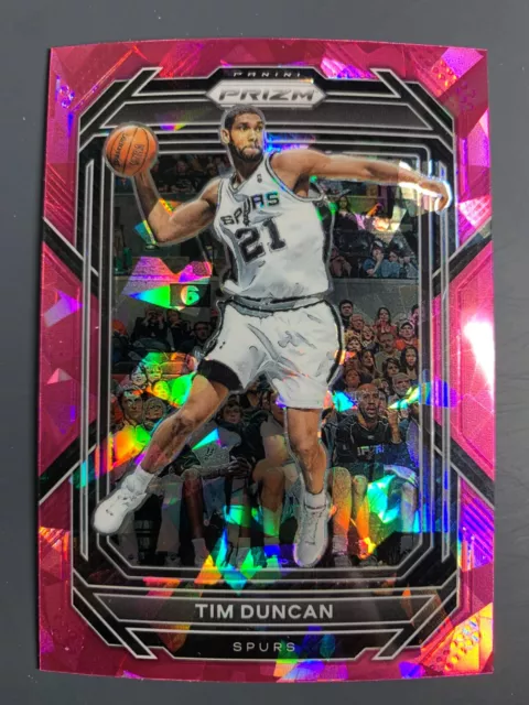 2022-23 Prizm #293 Tim Duncan PINK CRACKED-ICE Prizm S.A. Spurs HOF Card