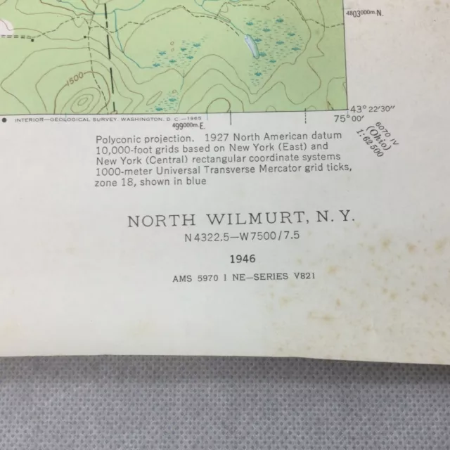 North Wilmurt NY USGS Topographical Geological Survey Quadrangle Map 22 x 27 3